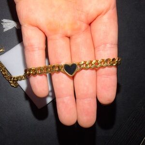 Bellaucci Elegant Gold Necklace with Black Heart Pendant